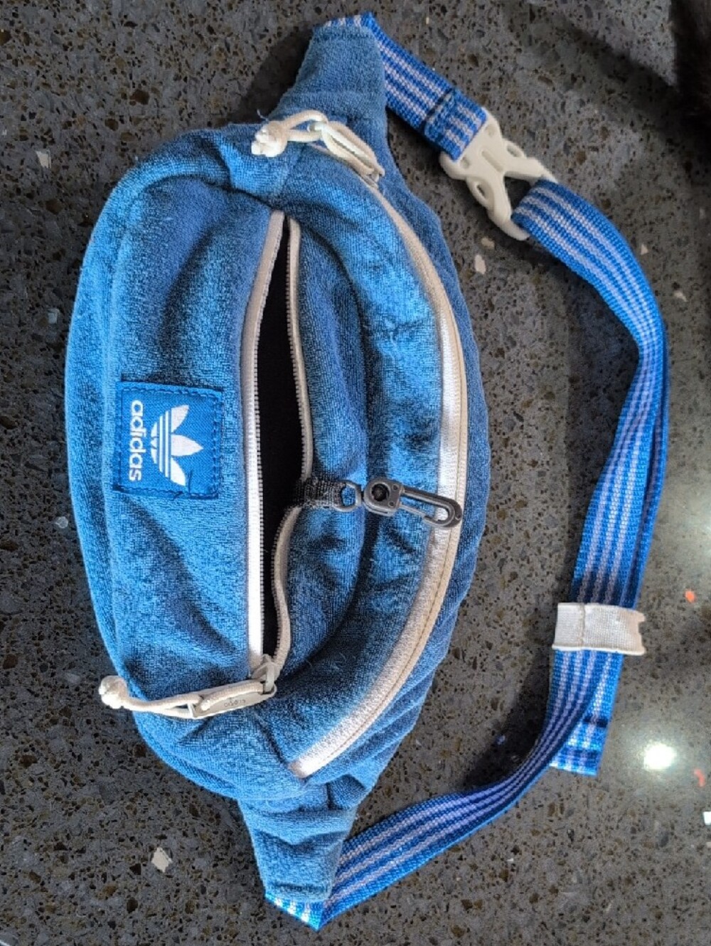 adidas Blue Terry Waist Bag with White Zippers - Picture 2 of 3